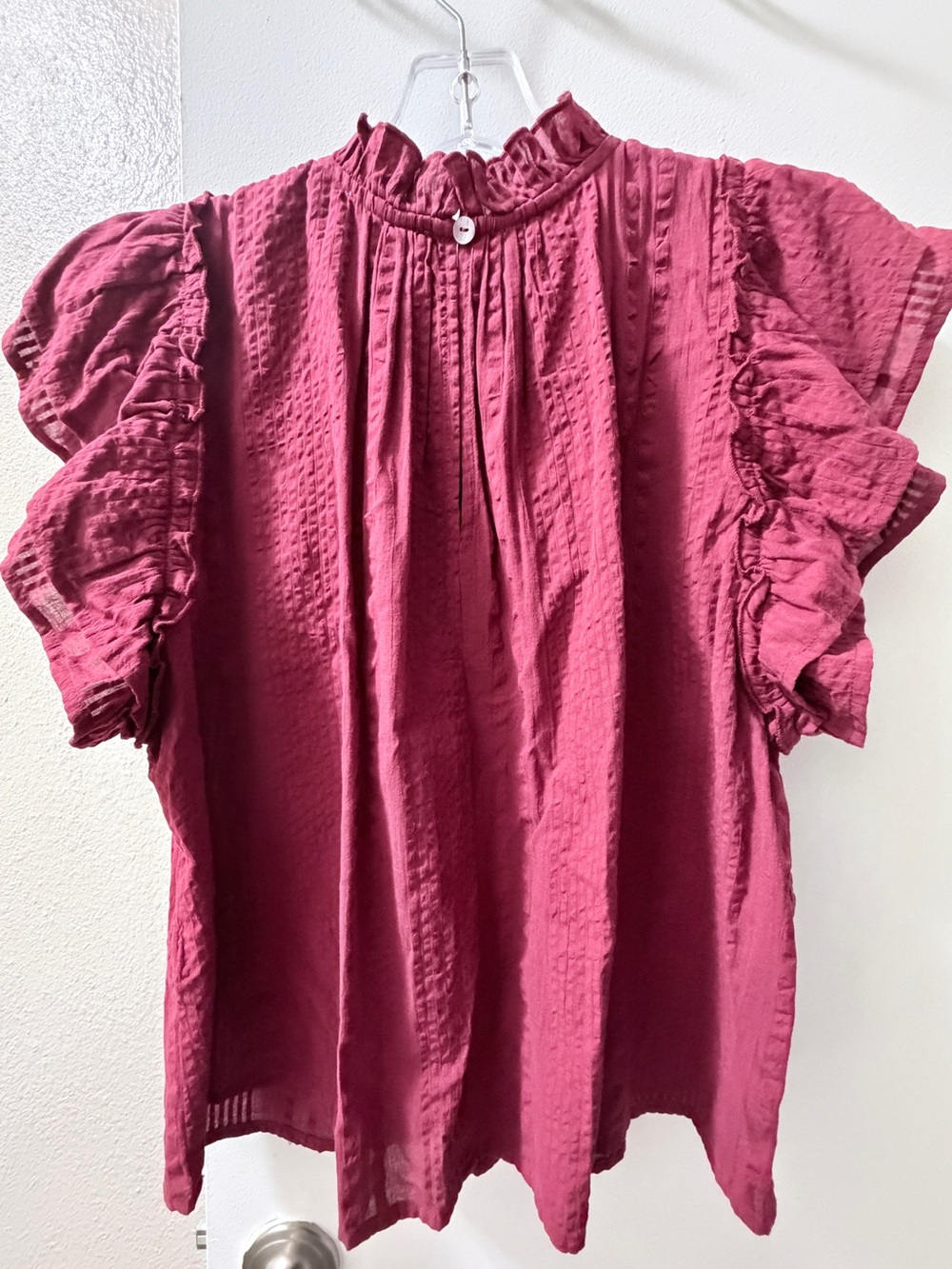 THML Textured Ruffled Pintuck Top in Deep Rose - Picture 2 of 3